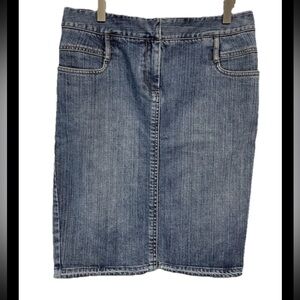 Elie Tahari Stretch Denim Flat Front Pencil Skirt W/ Pockets & Belt Loops S/M